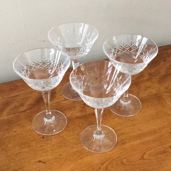 4 Vintage Crystal Sherbert Stems Pet Food Dishes Small Chips - Picture 2 of 4